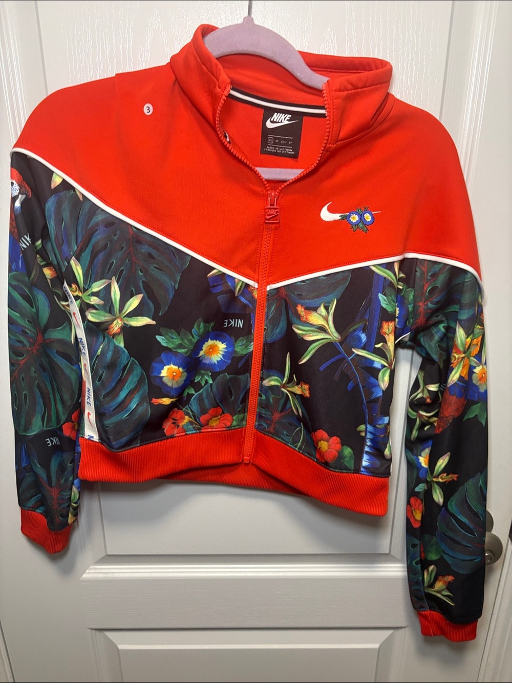 Nike Women's Red Floral-Panel Bomber Jacket